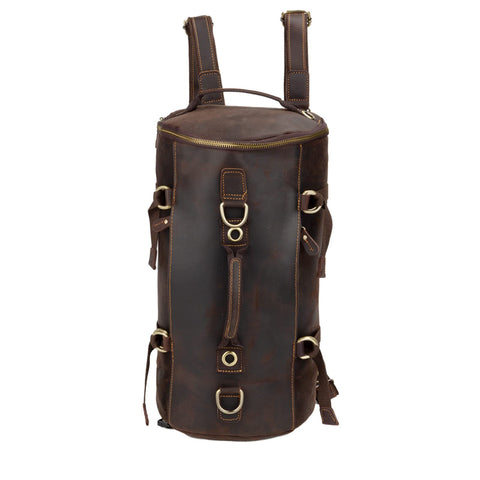 Cajmols™ Crazy Horse Leather Bucket Backpack Dark Brown (6610568216640)